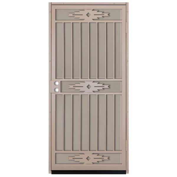 Unique Home Designs 36 in. x 80 in. Pima Tan Surface Mount Outswing Steel Security Door with Tan Perforated Aluminum Screen