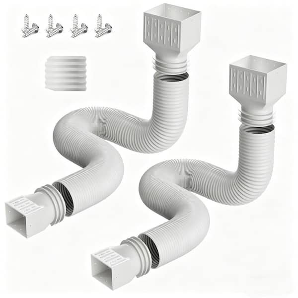 2 Pack White 2 in. x 1.67 ft. Rain Gutter Downspout Extensions, Flexible Corrugated Drain Pipe for Rainwater Drainage