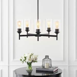 Orpheus 24 in. 5-Light Oil Rubbed Bronze Farmhouse Industrial Iron Cylinder LED Chandelier