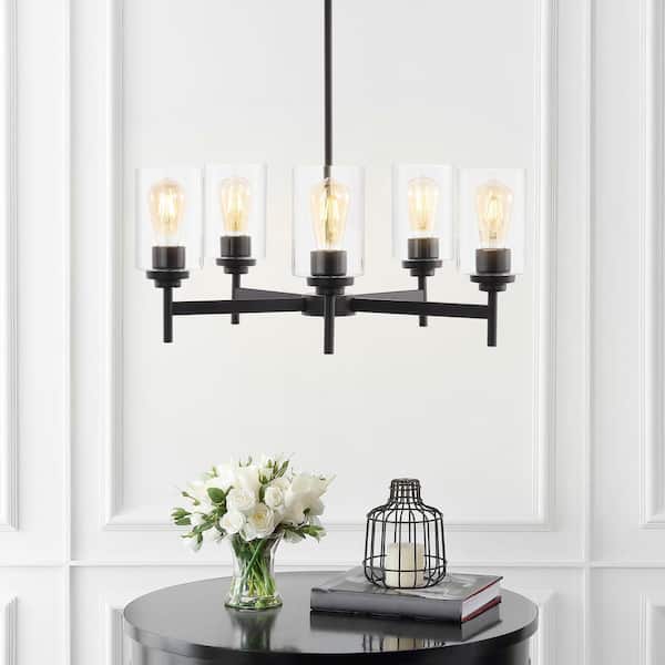 Orpheus 24 in. 5-Light Oil Rubbed Bronze Farmhouse Industrial Iron Cylinder LED Chandelier