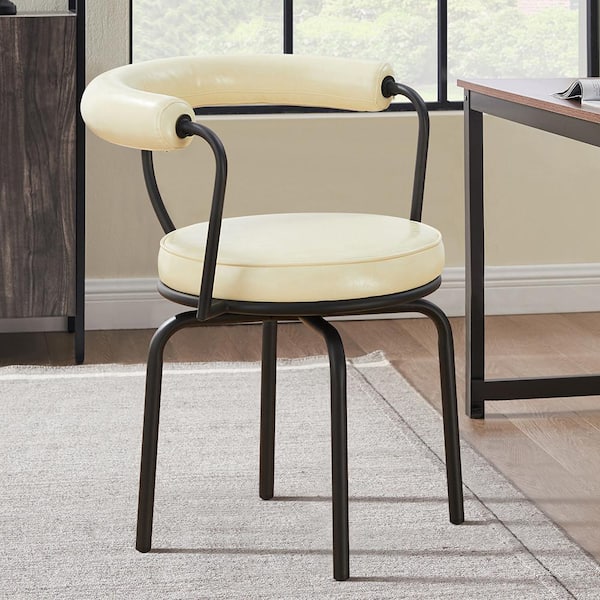 Art Leon Athean White Faux Leather Swivel Accent Arm Chair with Metal Frame