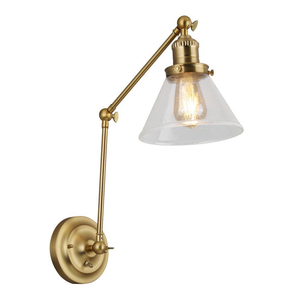 Satin Gold Swing Arm Wall Sconce with Clear Glass Shade