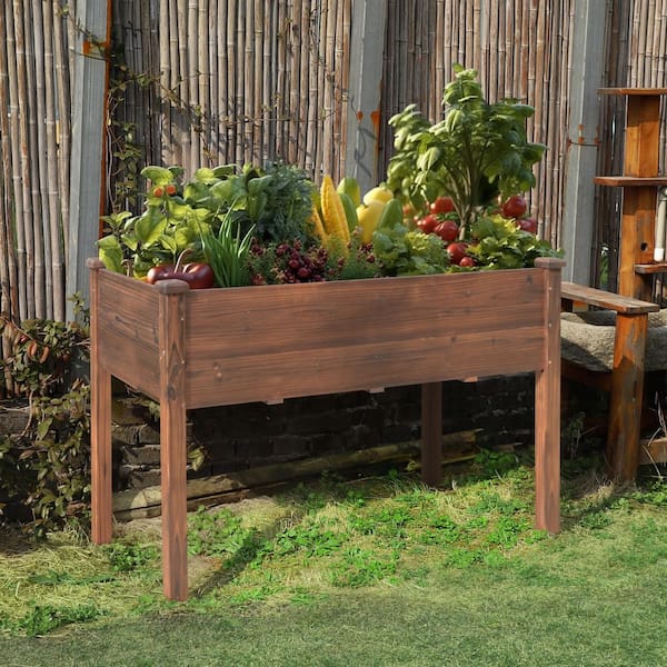 VEIKOUS 47 in. W x 22 in. D x 30 in. H Wood Raised Garden Bed with Liner, Carbonized