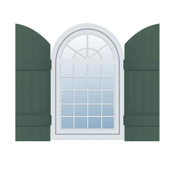 Ekena Millwork 14 in. x 45 in. Lifetime Vinyl Standard Four Board Joined w/ Archtop Board and Batten Shutters Pair Forest Green