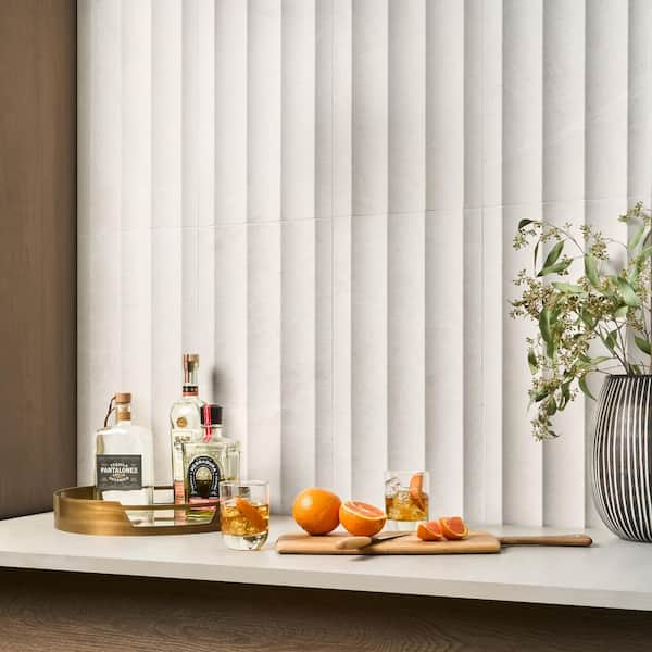 Vanilla Fluted Warm White 8 in. x 0.74 in. 3D Honed Marble Wall Tile Sample