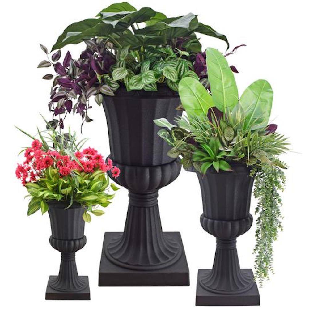 Large Black Plastic Classic Outdoor Urn Planter