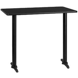 30 in. x 48 in. Rectangular Black Laminate Table Top with 5 in. x 22 in. Bar Height Table Bases