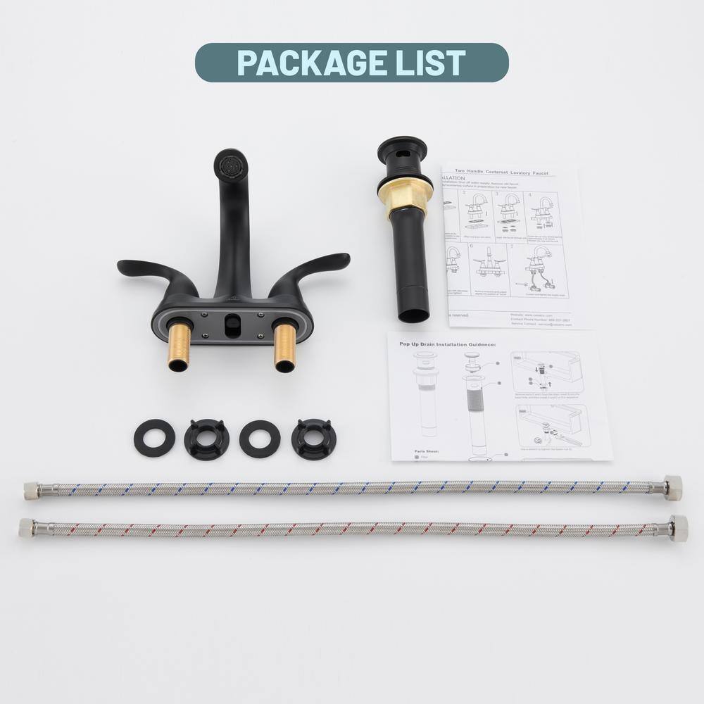 Matte Black Stainless Steel Centerset Bathroom Faucet with Drain