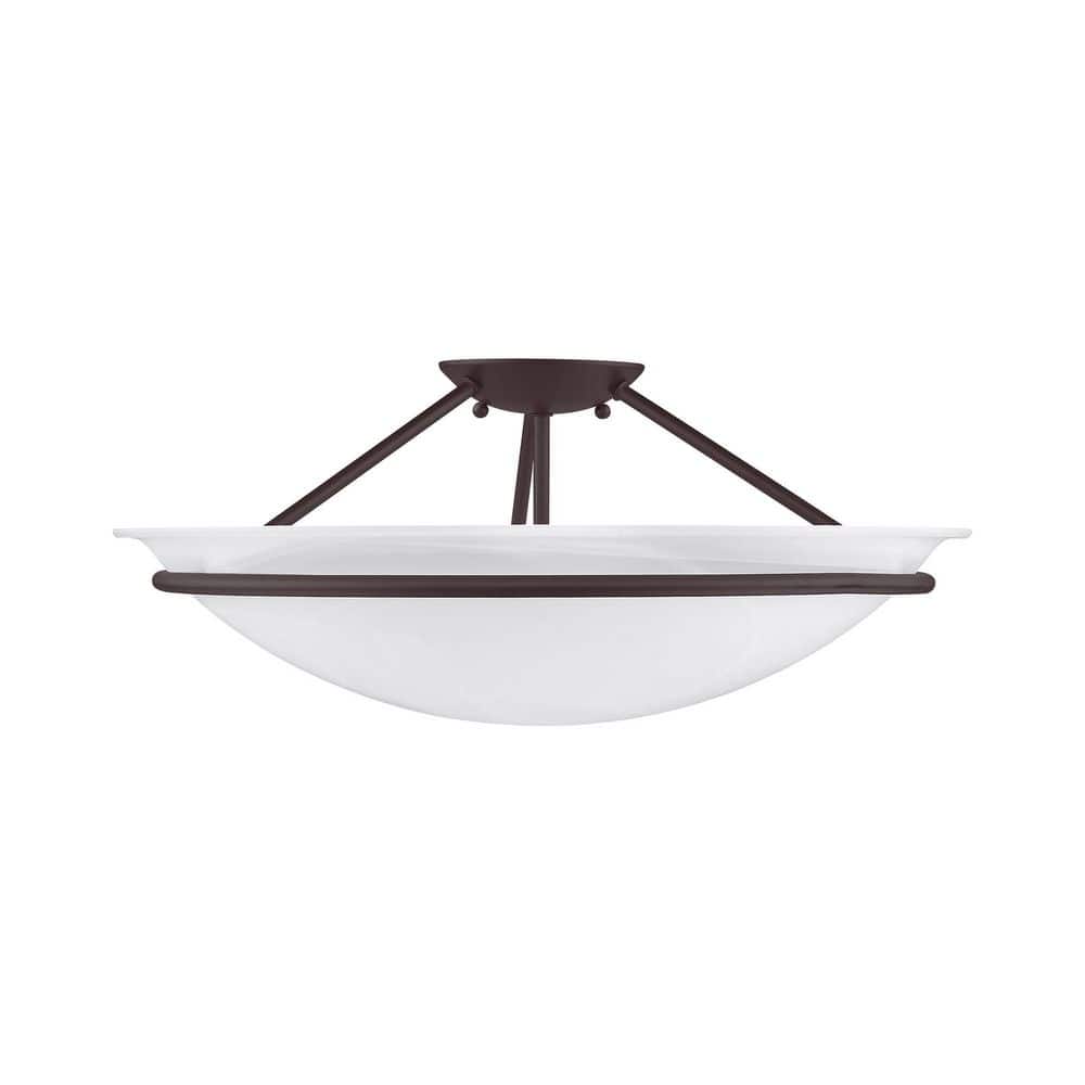 Newburgh Bronze 3-Light Semi-Flush Mount with Alabaster Glass