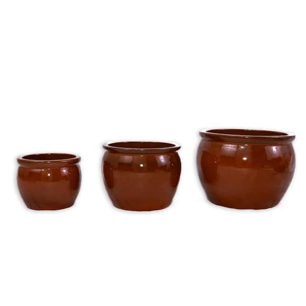 Gary 7.48 in., 9.06 in. and 11.61 in. Tall Orange Round Ceramic Patio Outdoor Planter Set (3-Pack)