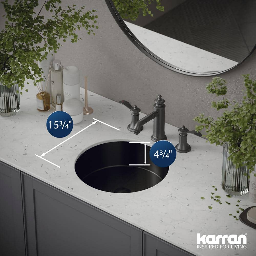 Gunmetal Grey Round Stainless Steel Undermount Bathroom Sink