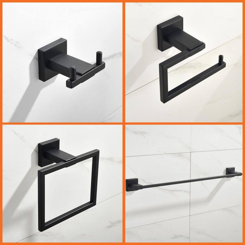 Matte Black 4-Piece Stainless Steel Bathroom Hardware Set