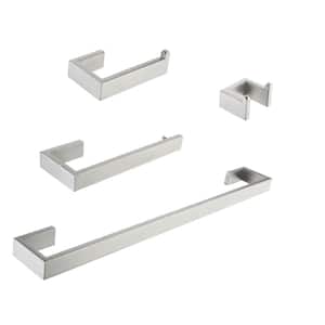 4-Piece Bath Hardware Set with Robe Hook 24 in. and 8 in. Towel Bar Tissue Holder in Brushed Nickel