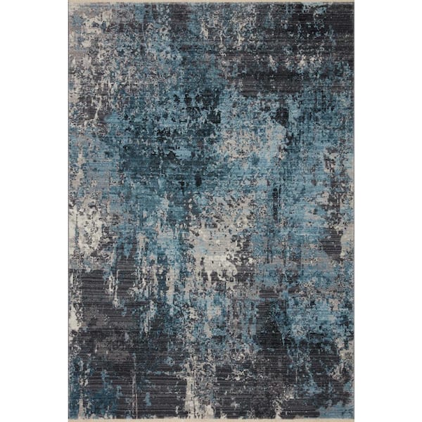 LOLOI II Samra Charcoal/Sky 1 ft. 6 in. x 1 ft. 6 in. Sample Modern Abstract Marble Area Rug