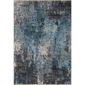 Samra Charcoal/Sky 7 ft. 10 in. x 10 ft. Modern Abstract Marble Area Rug