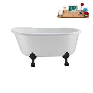 57 in. Acrylic Clawfoot Non-Whirlpool Bathtub in Glossy White with Matte Oil Rubbed Bronze Drain, Matte Black Clawfeet