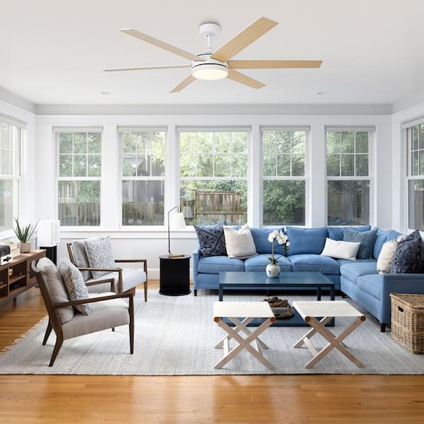 60 in. Indoor Integrated LED Matte White Reversible Ceiling Fan with Light and Remote Control