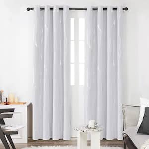 52 in. x 84 in. Silver Wave Striped Pattern Thermal Insulated Blackout Indoor Curtains, Light Greyish White (2 Panels)
