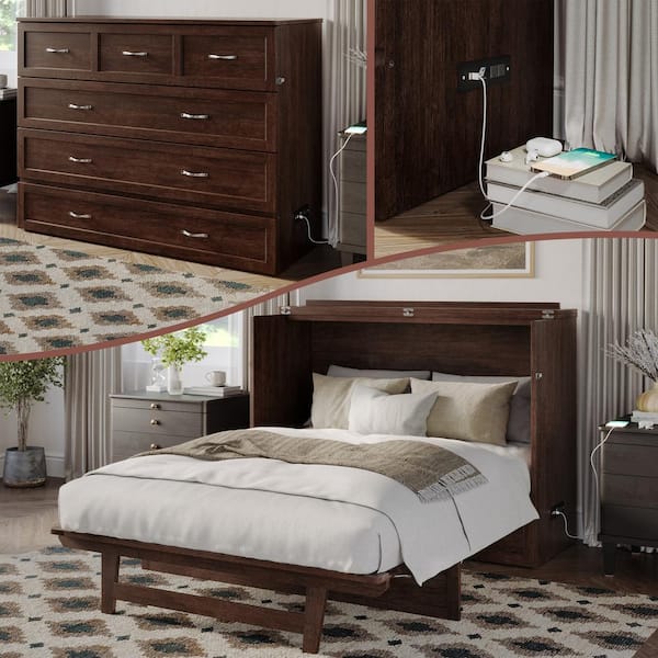 AFI Northfield Burnt Amber Bronze Solid Wood Frame Full Murphy Bed with Mattress and Built in Charging Station