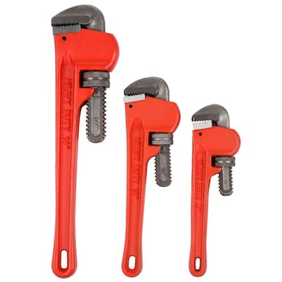 Cast Iron Heavy Duty Pipe Wrench Set with Storage Pouch (3-Piece)