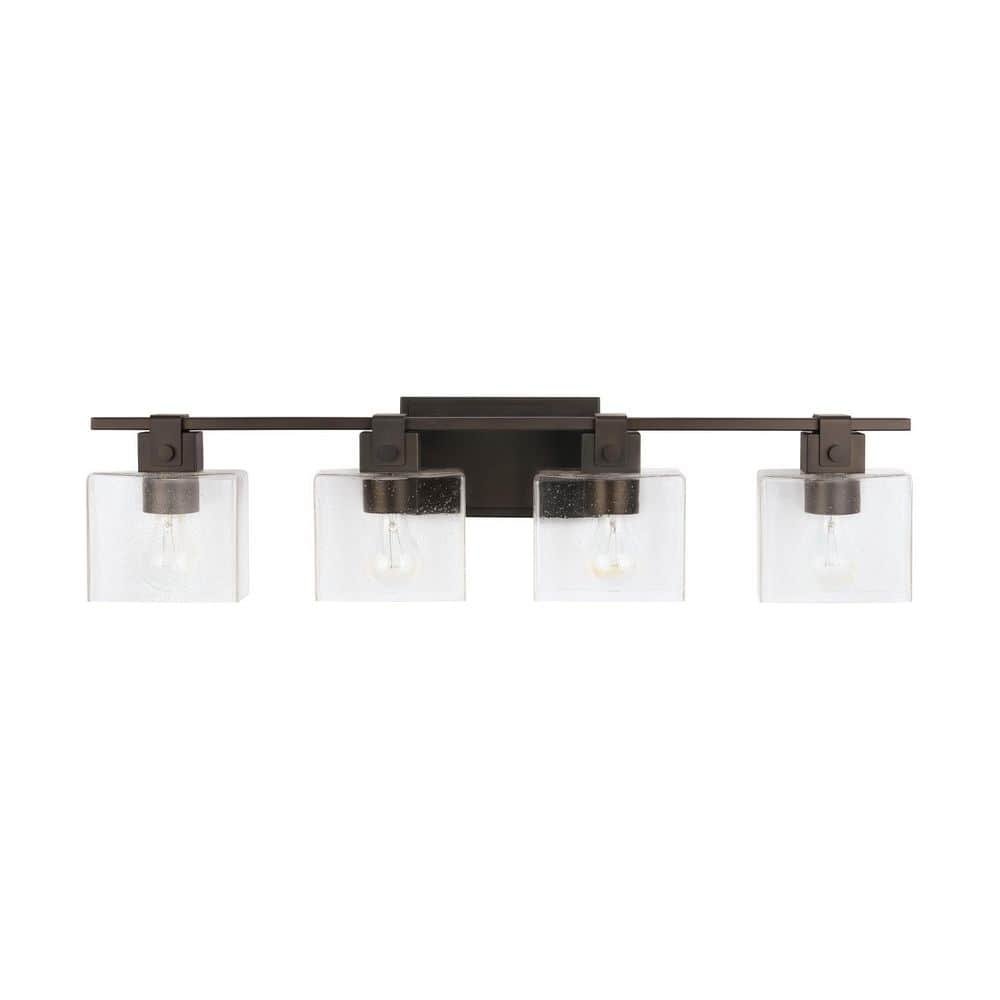 Graham 32.5 in. W x 8 in. H x 6 in. E 4-Light Vanity Light in Oil Rubbed Bronze with Clear Seeded Glass Shades price history on PriceWatchPro