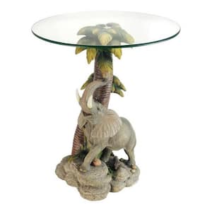 24 in. Gray Glass Top Elephant End Table