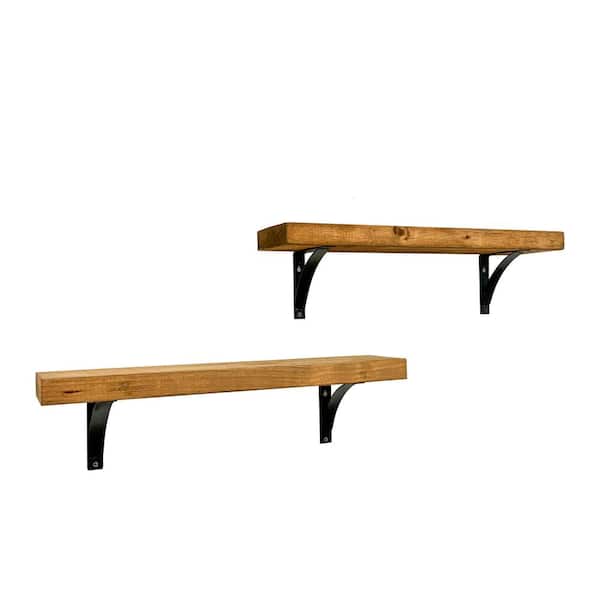 Intrinsic Haven Industrial Grace 24 in. W x 5.5 in. D Light Brown Pine Wood (Set of 2) Simple Bracket Decorative Wall Shelf