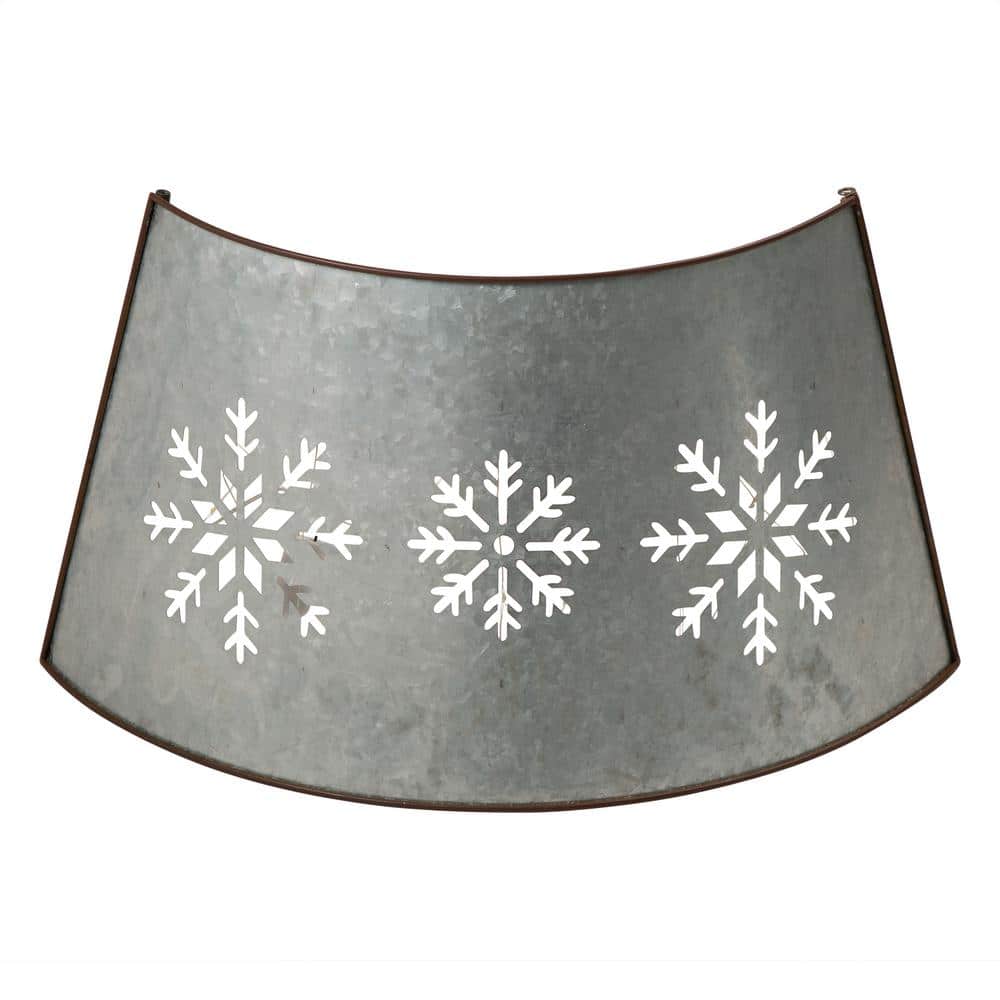 Rustic Silver Snowflake Iron Christmas Tree Collar with Lights