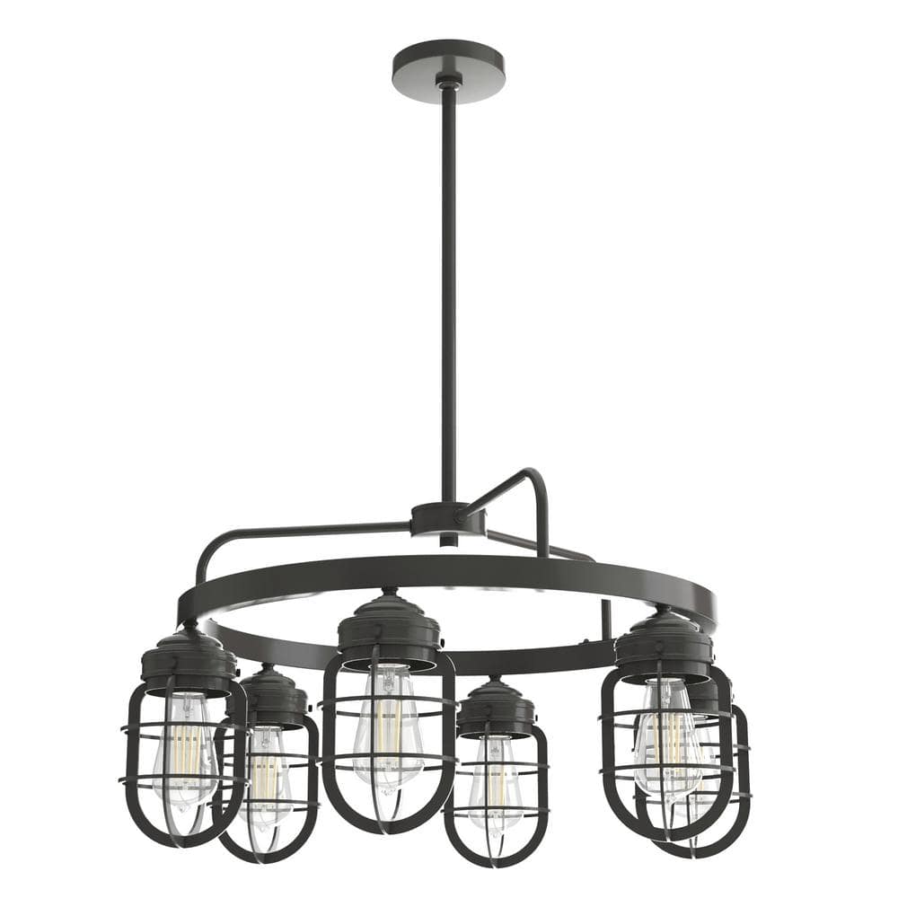 Starklake Noble Bronze 6-Light Cage Wagon Wheel Chandelier
