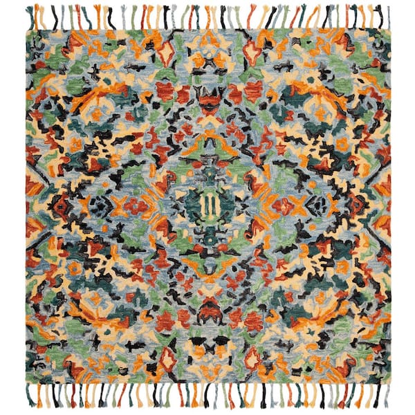 SAFAVIEH Blossom Blue/Multi 8 ft. x 8 ft. Square Floral Diamond Area Rug