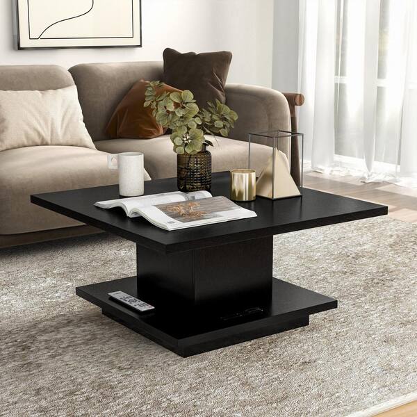 Furniture of America Boa Vista 31 in. Black Square MDF Coffee Table with 1-Shelf and Hidden Cabinet
