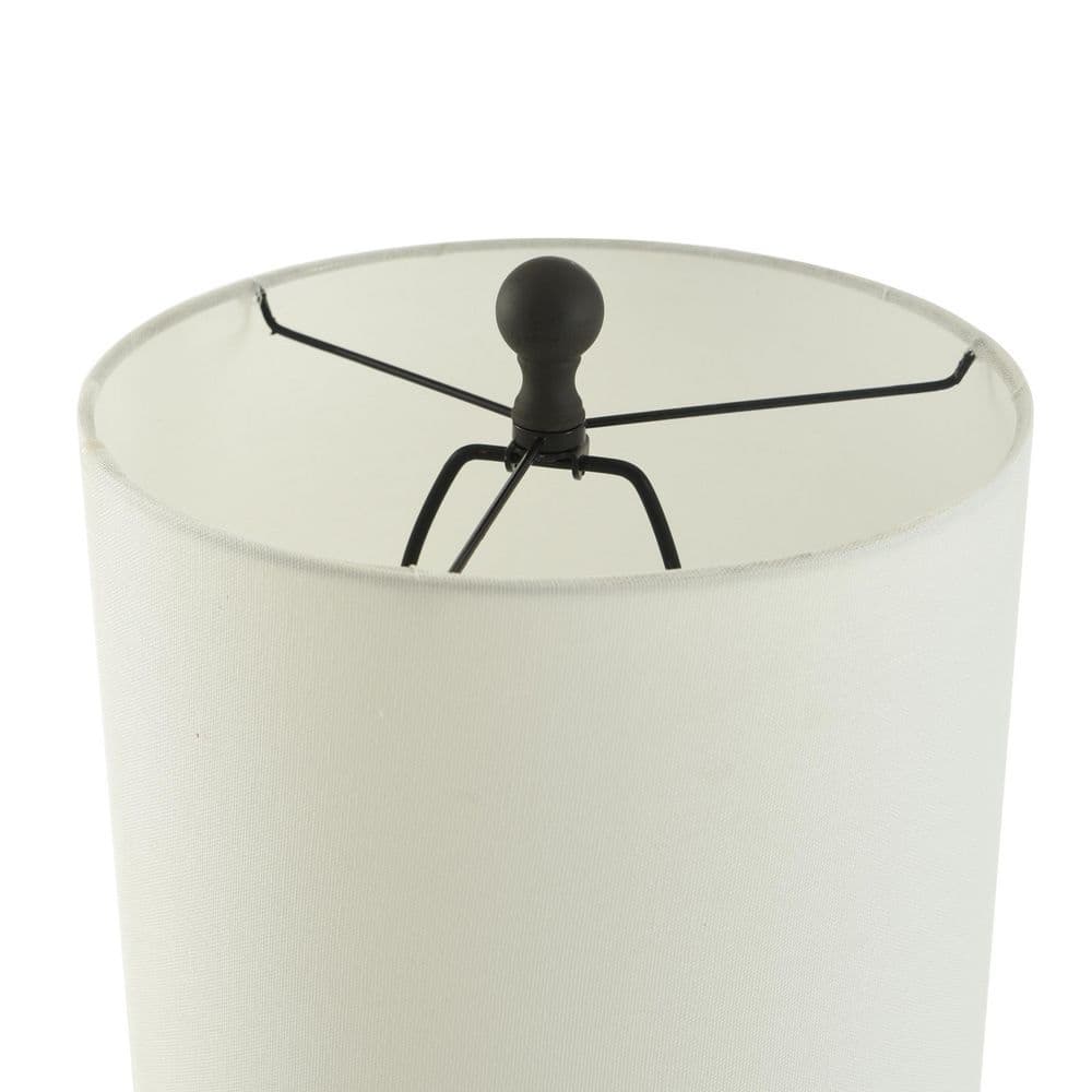 Aged Bronze Geometric Nightstand Lamp with White Barrel Shade