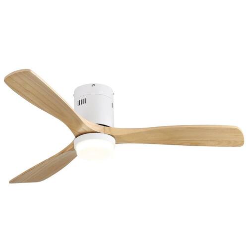 52 in. LED Indoor White Soild Wood Blade Noiseless Ceiling Fan with Light Kit and Remote Control Ceiling Fans With Lights