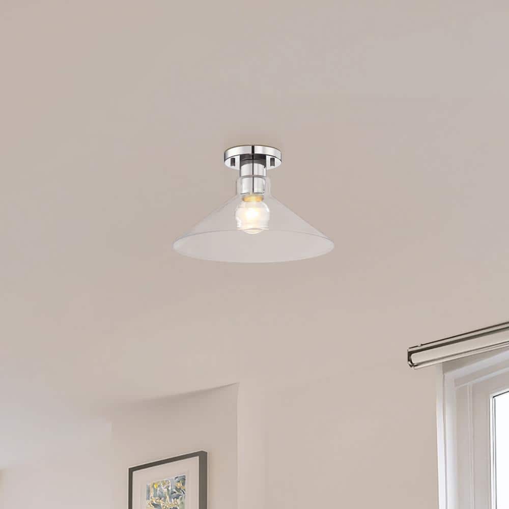 Leena 14 in. 1-Light Polished Nickel Industrial Entryway Semi-Flush Mount with Clear Glass Shade price history on PriceWatchPro
