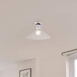 Leena 14 in. 1-Light Polished Nickel Industrial Entryway Semi-Flush Mount with Clear Glass Shade