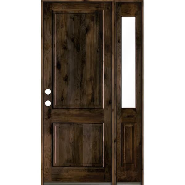 Krosswood Doors 56 in. x 96 in. Rustic knotty alder Right-Hand/Inswing Clear Glass Black Stain Square Top Wood Prehung Front Door w/RHSL
