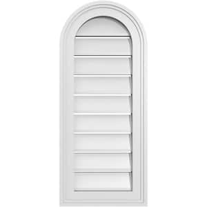12 in. x 28 in. Round Top Surface Mount PVC Gable Vent: Functional with Brickmould Frame
