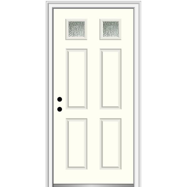 MMI Door 30 in. x 80 in. Right-Hand/Inswing Rain Glass Alabaster Fiberglass Prehung Front Door on 4-9/16 in. Frame