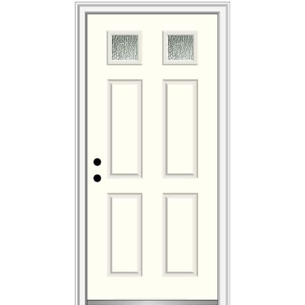 MMI Door 32 in. x 80 in. Right-Hand/Inswing Rain Glass Alabaster Fiberglass Prehung Front Door on 6-9/16 in. Frame