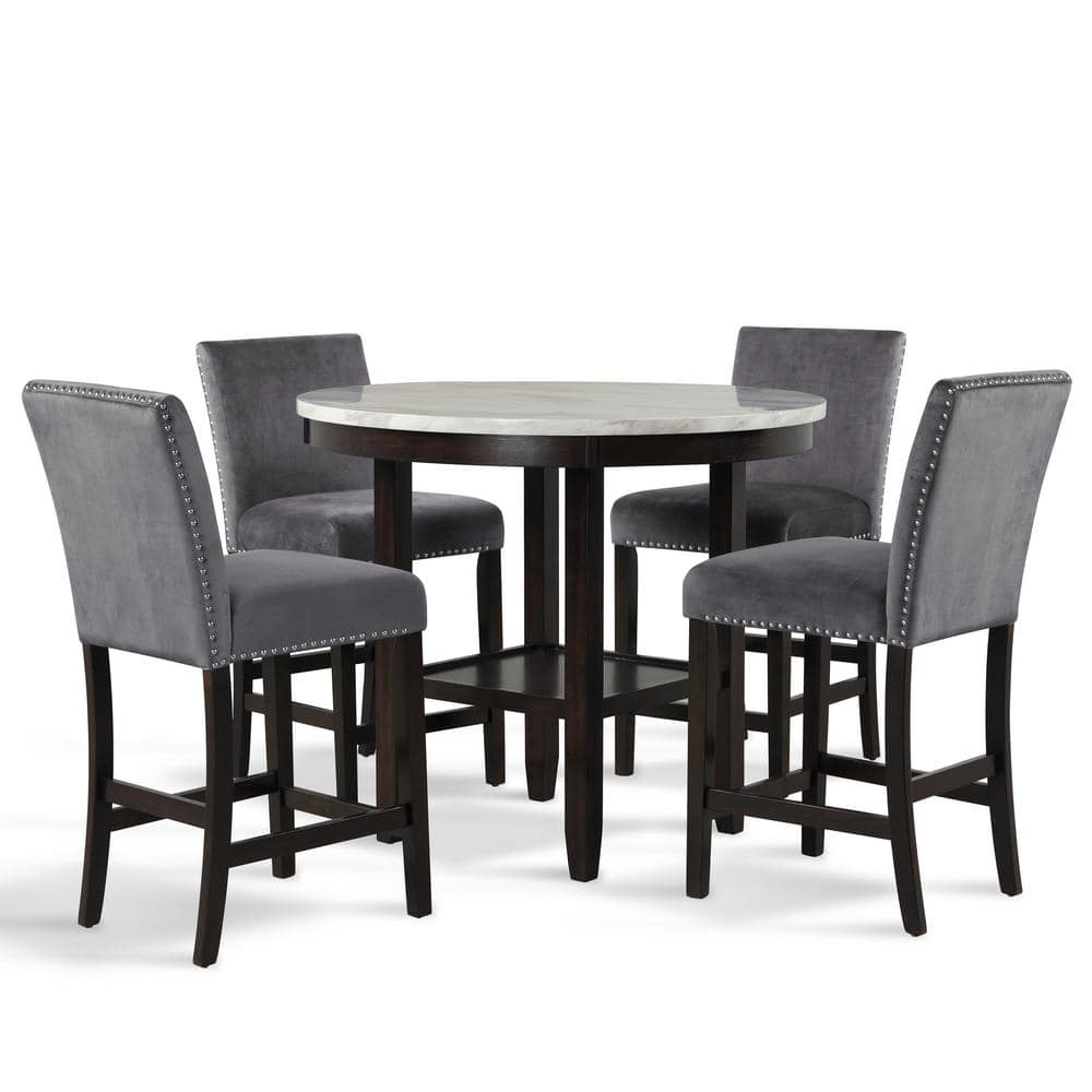 New Classic Celeste 5-Piece Wood Round Counter Table Set in Gray