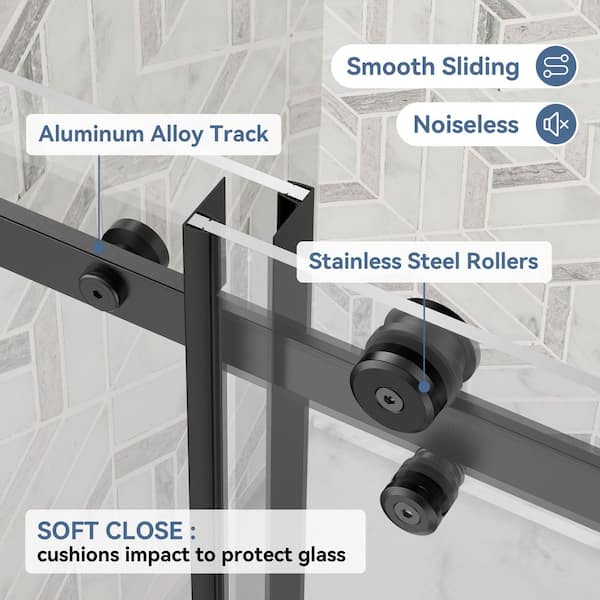 56 in. to 60 in. W x 58 in. H Single Reversible Sliding Frameless Tub Door in Matte Black with Clear Tempered Glass