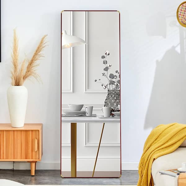 23.2 in. W x 65 in. H Rectangular Aluminum Alloy Framed Full-Length Standing Bathroom Vanity Mirror in Red