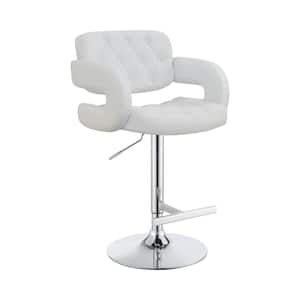 25 in. White and Chrome Low Back Metal Frame Adjustable Bar Stool with Faux Leather Seat