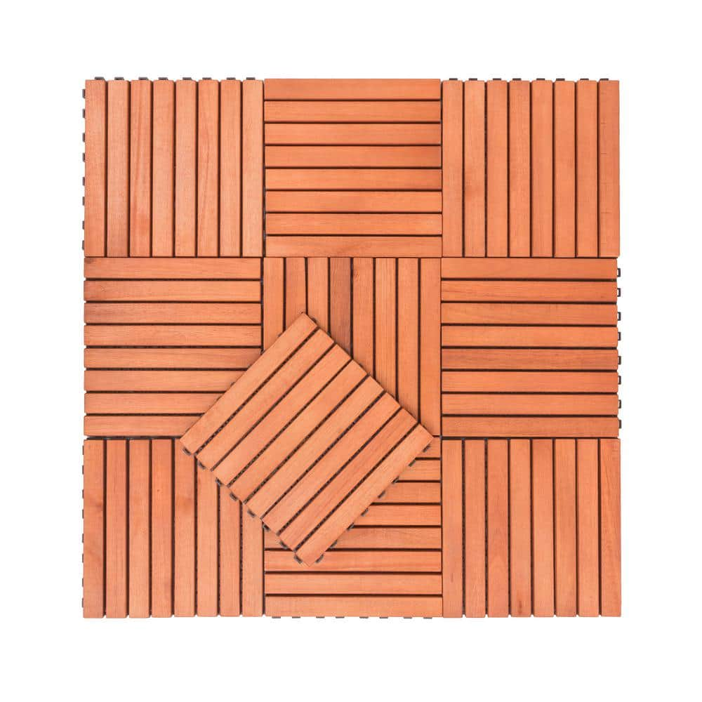 0.91 ft. W x 0.91 ft. L Eucalyptus 8-Slat Interlocking Patio Deck Tile in Natural Wood (Set of 10 Tiles)