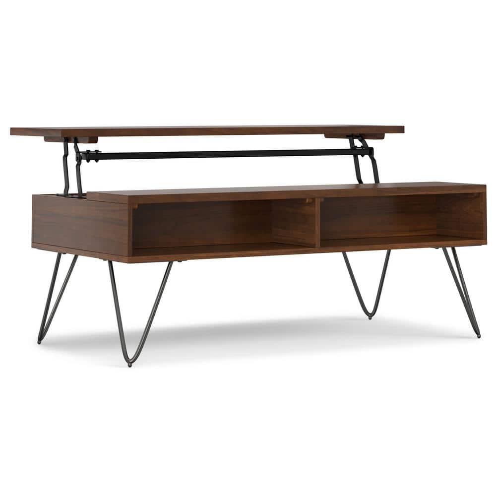 Walnut and Black Lift-Top Coffee Table with Storage