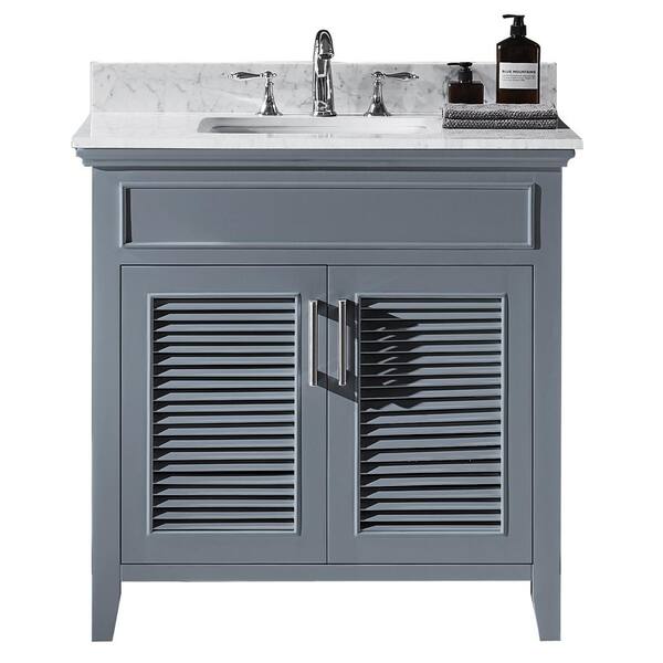 Exclusive Heritage Elise 36 in. W x 22 in. D x 34.21 in. H Bath Vanity in Cashmere Grey with Marble Vanity Top in White with White Basin