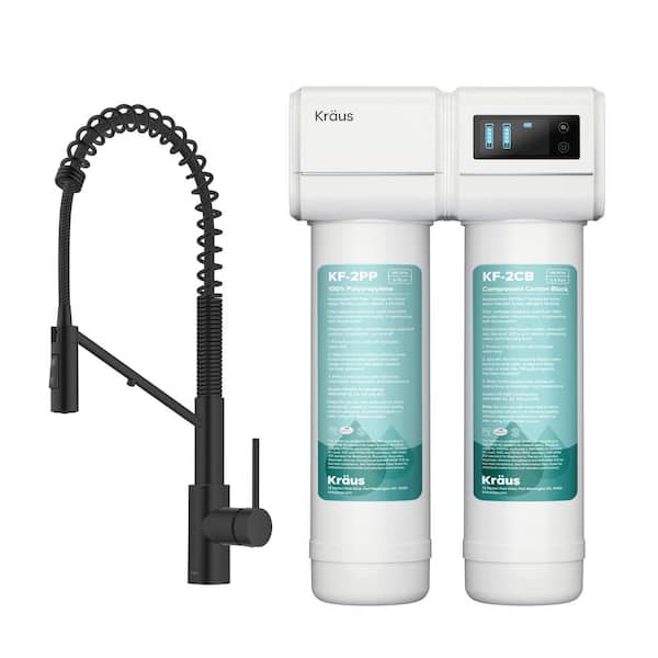 KRAUS Oletto Pull-Down Single Handle Filter Kitchen Faucet in Matte Black with Purita Under-Sink Filtration System