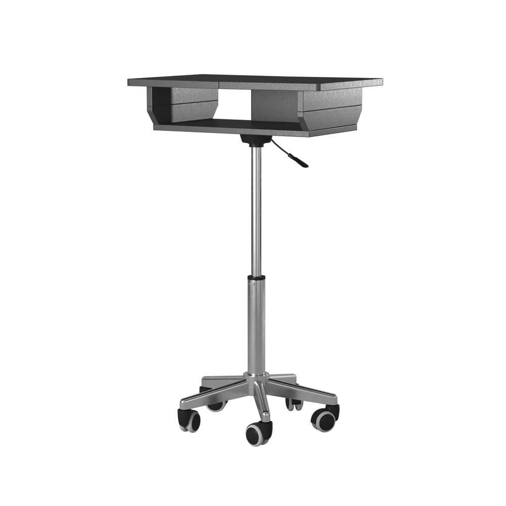 Adjustable Height Black Foldable Laptop Cart with Wood Panels