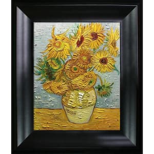 Sunflowers by Vincent Van Gogh Black Matte Framed Abstract Oil Painting Art Print 13 in. x 15 in.