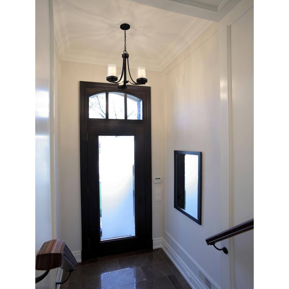 Willow Matte Black 3-Light Chandelier with White Glass Shades